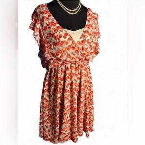 Preppy Lauren Conrad Cherry Print V- Neck Dress With Cream Underdress